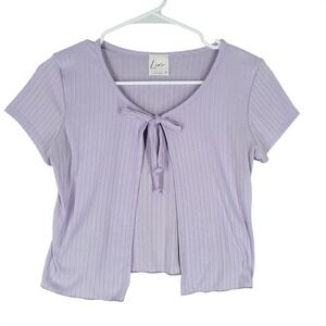 Livi by‎ Olivia Rae Tie Front Top Women Size S Purple Good Ribbed Knit Cropped